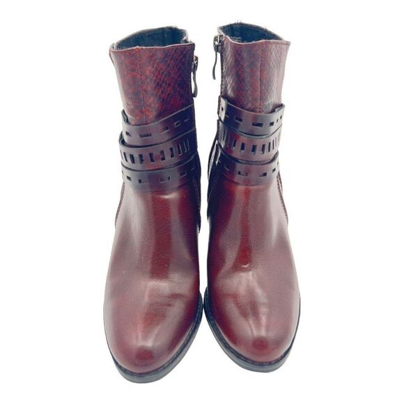Marco Tozzi Boots Women's 37 US 6.5 Strappy Side Zipper Burgundy Ankle Boots - Picture 3 of 13